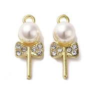 Alloy with Rhinestone Pendants, with ABS Imitation Pearl, Lollipop Charms, Golden, 24.5x10.5x9mm, Hole: 2mm(FIND-B032-01G)
