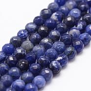 Natural Sodalite Beads Strands, Grade A, Faceted, Round, 4mm, Hole: 1mm, about 90pcs/strand, 14.9 inch~15.1 inch(G-D840-19-4mm)