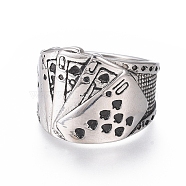 304 Stainless Steel Wide Band Rings, Poker, Antique Silver, Size 7~12, 17~22mm(RJEW-D073-11-AS)
