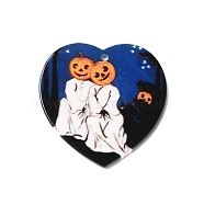 Halloween Acrylic Pendants, Heart with Pumpkin, Ghost, 35.5x35.5x2mm, Hole: 1.8mm(SACR-E011-02A)