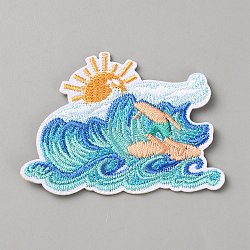 Polyester Computerized Embroidery Cloth Iron on/Sew on Patches, Costume Accessories, Appliques, Surfing, 47x65x1.5mm(DIY-WH0890-25F)