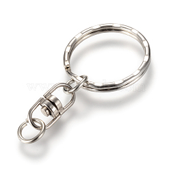Iron Split Key Rings, Keychain Clasp Findings, with Alloy Swivel Clasps, Platinum, 55mm(IFIN-T004-12P)
