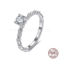 Rhodium Plated 925 Sterling Silver Finger Ring, Cubic Zirconia Birthstone Ring, Twisted Ring for Women, with S925 Stamp, Real Platinum Plated, 2~5mm, US Size 7(17.3mm)(RJEW-C064-01C-P)