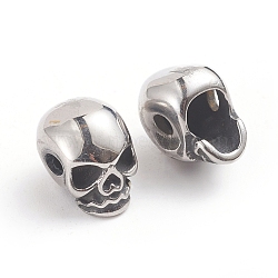 Halloween 316 Surgical Stainless Steel Beads, Skull Head, Antique Silver, 10.5x8x10mm, Hole: 2.3mm(STAS-F237-07AS)