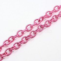 Handmade Nylon Cable Chains Loop, Oval, Hot Pink, 8~9x11~13x2mm, about 85cm/strand, 33.5 inch(X-EC-A001-02)