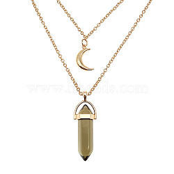 Dyed Natural Jasper Cone Pendant Double Layer Necklace, with Moon Charms, 19.69 inch(50cm)(UX9990-10)