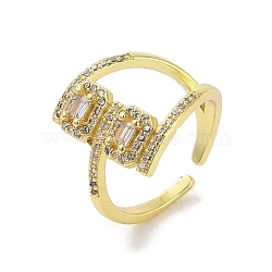 Brass Pave Cubic Zirconia Open Cuff Rings, Rectangle, Real 18K Gold Plated, US Size 7(17.3mm)(RJEW-M170-01G)