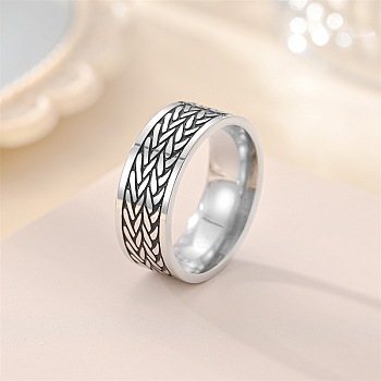 Retro 201 Stainless Steel Enamel Finger Rings for Men, Leaf, Carved Ring, Antique Silver, US Size 9(18.9mm)
