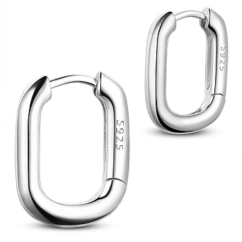 SHEGRACE Rhodium Plated 925 Sterling Silver Hoop Earrings, with S925 Stamp, Oval, Platinum, 14x10.8mm