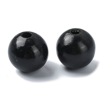 Wood Large Hole European Beads, Round, Black, 19~20x18mm, Hole: 4.2mm