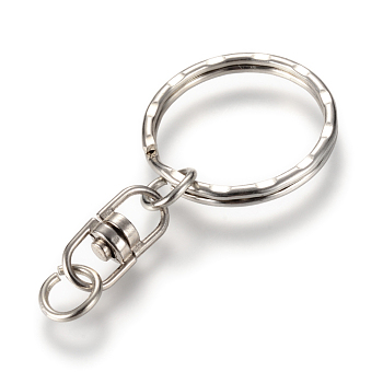 Iron Split Key Rings, Keychain Clasp Findings, with Alloy Swivel Clasps, Platinum, 55mm