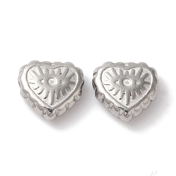Tarnish Resistant 304 Stainless Steel Beads, Heart with Eye, Stainless Steel Color, 7x8x3mm, Hole: 1mm