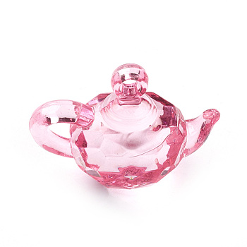 Transparent Acrylic Pendants, Teapot, Pearl Pink, 24.5x33x17mm, Hole: 3mm, about 115pcs/500g