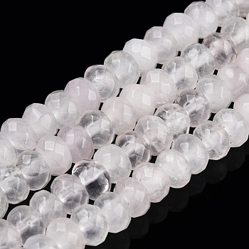 Natural Rose Quartz Bead Strands, Faceted, Rondelle, 6x4mm, Hole: 1mm, about 101pcs/strand, 15.7 inch