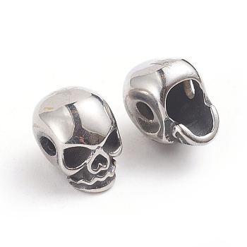 Halloween 316 Surgical Stainless Steel Beads, Skull Head, Antique Silver, 10.5x8x10mm, Hole: 2.3mm