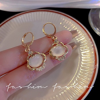 Cloud Stainless Steel Crystal Rhinestone & Imitation Pearl Hoop Dangle Earrings for Women, Golden