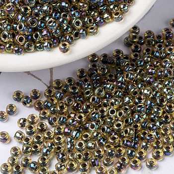 MIYUKI Round Rocailles Beads, Japanese Seed Beads, 8/0, (RR343) Dark Lime Lined Peridot, 8/0, 3mm, Hole: 1mm, about 422~455pcs/10g