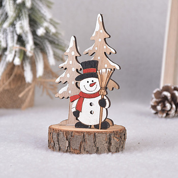 Wood Doll Display Decoration, Christmas Ornaments, for Party Gift Home Decoration, Snowman, 70x120mm