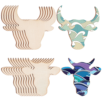 60Pcs 2 Styles Unfinished Wood Sheets, Wood Cutout, Cattle/Cow Head, Pale Goldenrod, 4.5~5x5x0.2cm, 30pcs/style