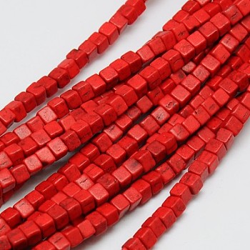Synthetic Turquoise Beads Strands, Dyed, Cube, Red, 4x4x4mm, Hole: 1mm, about 95pcs/strand, 15.75 inch