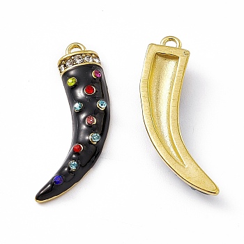Vacuum Plating 201 Stainless Steel Enamel Pendants, with Colorful Rhinestone, Real 18K Gold Plated, Dagger Charms, Black, 26.5x15x4mm, Hole: 1.6mm