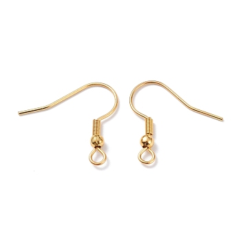 304 Stainless Steel Earring Hooks, with Horizontal Loop, Real 18K Gold Plated, 20x20x3mm, Hole: 2mm, Pin: 0.7mm