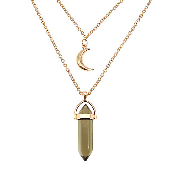 Dyed Natural Jasper Cone Pendant Double Layer Necklace, with Moon Charms, 19.69 inch(50cm)
