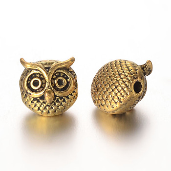Owl Alloy Beads, Antique Golden, 11x11x9mm, Hole: 1.5mm