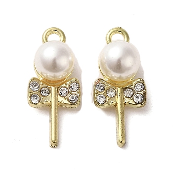 Alloy with Rhinestone Pendants, with ABS Imitation Pearl, Lollipop Charms, Golden, 24.5x10.5x9mm, Hole: 2mm
