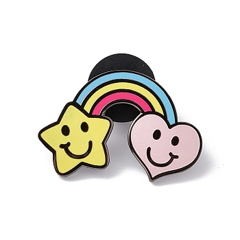 Rainbow with Star & Heart Enamel Pin, Gunmetal Alloy Brooch for Backpack Clothes, Colorful, 17.5x26x1.5mm
