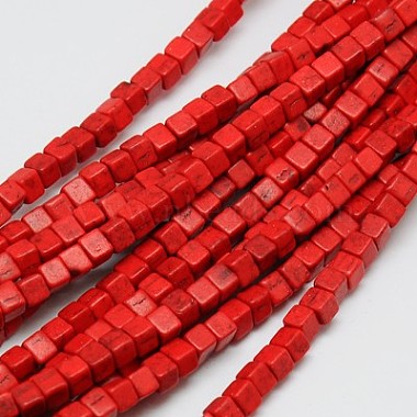 4mm Red Cube Synthetic Turquoise Beads