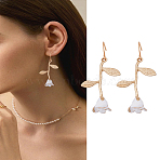 1 Pair Rose Flower Zinc Alloy Enamel Dangle Earrings, Golden, 51x22mm(EJEW-LP0009-13)