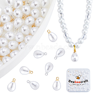 40Pcs 2 Colors ABS Plastic Imitation Pearl Pendants, with Brass Findings, Teardrop, Mixed Color, 13x8x8mm, Hole: 1.6mm, 20pcs/color(KK-BBC0011-98)