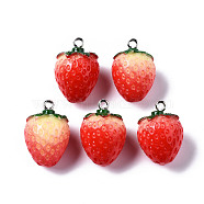 Opaque Resin Pendants, with Platinum Tone Iron Loop, Strawberry, Red, 23~24x16mm, Hole: 2mm(RESI-S356-063)