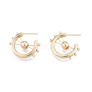 Brass Helm Stud Earrings, Half Hoop Earrings for Women, Real 18K Gold Plated, 23.7x6mm, Pin: 0.75mm(EJEW-G309-03G)