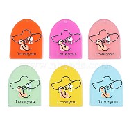 Translucent Cellulose Acetate(Resin) Pendants, 3D Printed, Half Oval with Woman & Word Love you, for Valentine's Day, Mixed Color, 36x28x2.5mm, Hole: 1.5mm(KY-T040-37)