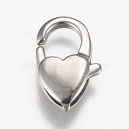 Polished 316 Surgical Stainless Steel Lobster Claw Clasps, Heart, Stainless Steel Color, 12x7.5x3mm, Hole: 1.2mm(STAS-Z013-08P)