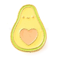 Food Theme Enamel Pin, Golden Alloy Brooch for Backpack Clothes, Avocado with Heart, 23x17x1.5mm(JEWB-H011-03G-09)