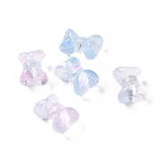 Transparent Spray Painted Glass Beads, Bowknot, Cornflower Blue, 10x14x8mm, Hole: 1mm(GLAA-I050-11K)