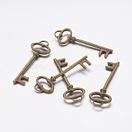 Tibetan Style Alloy Pendants, Skeleton Key, Cadmium Free & Nickel Free & Lead Free, Antique Bronze, 40x14x3.5mm, Hole: 4mm(TIBEP-14008-AB-FF)
