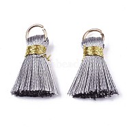 Handmade Polycotton(Polyester Cotton) Tassel Decorations, Pendant Decorations, with Golden Iron Loops, Silver, 17~21x10x5mm, Jump Ring: 6x0.7mm, Inner Diameter: 4.6mm(FIND-R092-03)