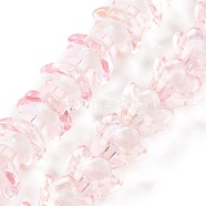 Transparent Glass Beads Strands, with Glitter Powder, Flower, Misty Rose, 11~12x7.5~8mm, Hole: 1.4mm, about 50pcs/strand, 11.42''(29cm)(LAMP-H061-01D-03)