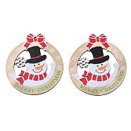 Christmas Theme Single-Sided Printed Wood Big Pendants, Snowman, White, 95x85x2.5mm, Hole: 2.5mm(WOOD-N005-60)