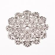 Iron Links, Etched Metal Embellishments, Flower, Platinum, 48x47x2~3mm, Hole: 2mm(IFIN-Q118-26P)