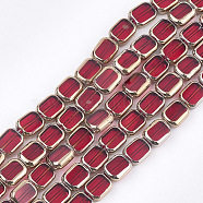 Electroplate Glass Beads Strands, Edge Plated, Rectangle, Red, 9.5~10x7.5~8x4mm, Hole: 1mm, about 30pcs/strand, 11.4 inch(EGLA-S188-10E)