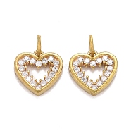 Brass Clear Cubic Zirconia Charms, with Jump Ring, Heart, Raw(Unplated), 10.5x11x2mm, Hole: 3.5mm(ZIRC-B010-29C)