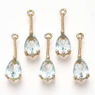 Transparent Glass Pendants, with Golden Tone Brass Findings, Faceted, Teardrop, Pale Turquoise, 18x5x4mm, Hole: 1mm(GLAA-R212-13D)