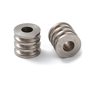 303 Stainless Steel European Beads, Large Hole Beads, Grooved Column, Stainless Steel Color, 11x10.5mm, Hole: 5mm(STAS-Q302-16A-P)