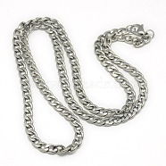 Trendy Men's 201 Stainless Steel Chain Curb Necklaces, with Lobster Claw Clasps, Stainless Steel Color, 23.62 inch(60cm), 5mm(X-NJEW-L043-40P)