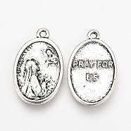 Tibetan Style Alloy Pendants, Oval with Saint Margaret, Cadmium Free & Lead Free, Antique Silver, 25x15.5x2mm, Hole: 1.5mm(X-TIBE-Q078-09AS-RS)
